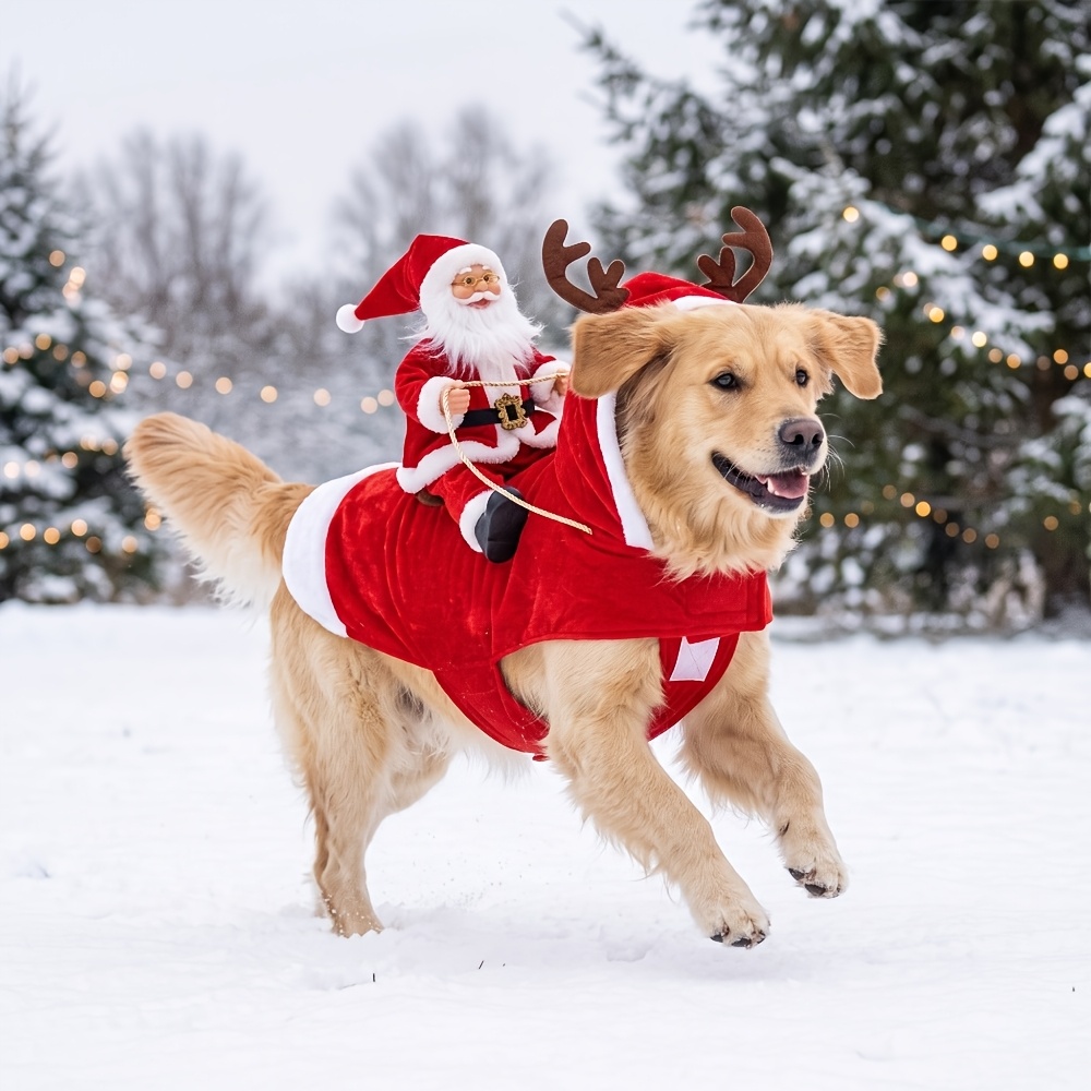 christmas dress for golden retriever Dog Costume Santa Claus Riding Reindeer Outfit, Funny Xmas * Apparel with Realistic Details, Premium Doggy Winter Clothes Small Medium Large Breeds Aug1
