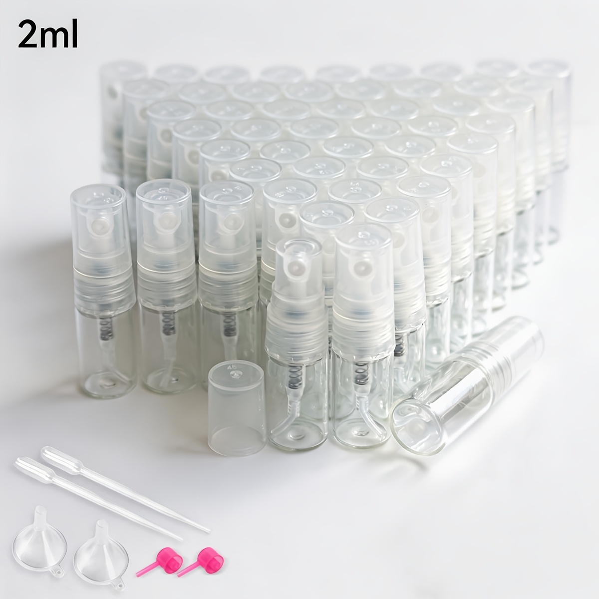 Image of 50-pack 2/3/5/10ml Spray Bottles, Plastic Sprayers With Glass Bottle Body, Plastic Containers, Portable Mini Spray Bottles