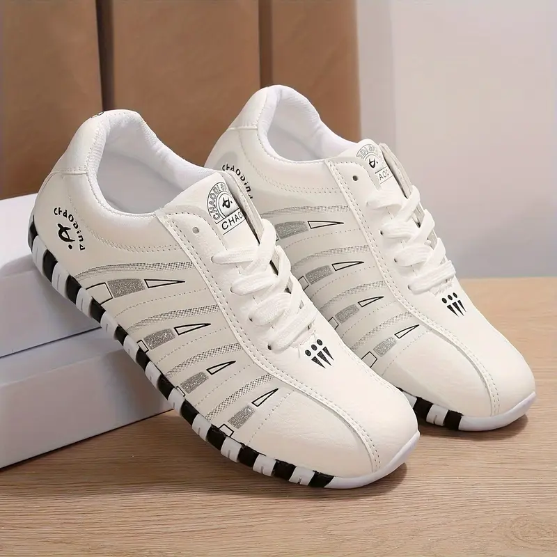 vintage style lightweight sneakers for women low top lace up casual sports shoes with striped pattern comfortable fabric inner tpu sole details 1