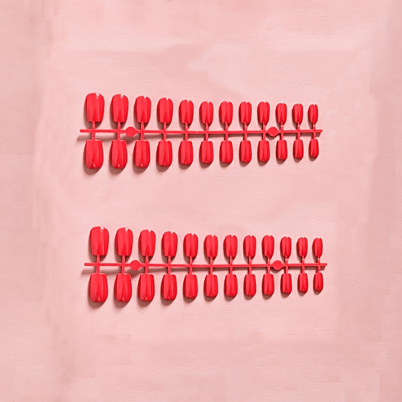 TEMU Lot de 48 faux ongles à pression de longueur moyenne, couleur unie, pack de 2, rouge vrai printemps/été, faux ongles élégants et festifs |