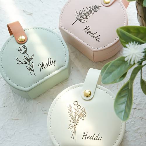 1pc de joyería personalizada con , de joyería de viaje personalizada con y flor de , pequeña cuadrada para guardar aretes con asa, de regalo para de novia para y , de joyería personalizada