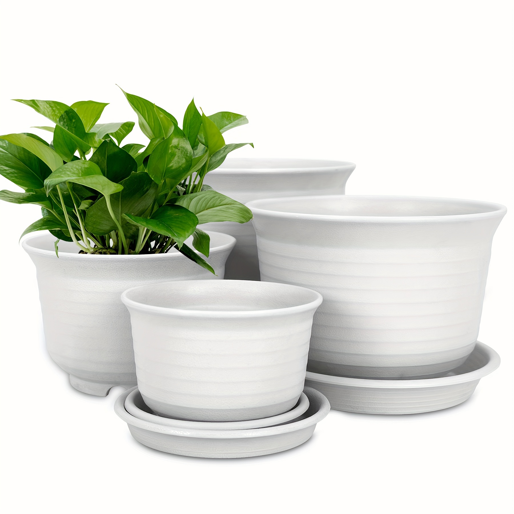 

4 Pcs 8.4/7.0/5.8/4.8 Inches Plant Pots, Planters For Indoor Plants With Drainage Holes And Tray, Set Of 4 Flower Pots Modern Decorative Planter For House Garden Plants And Flowers