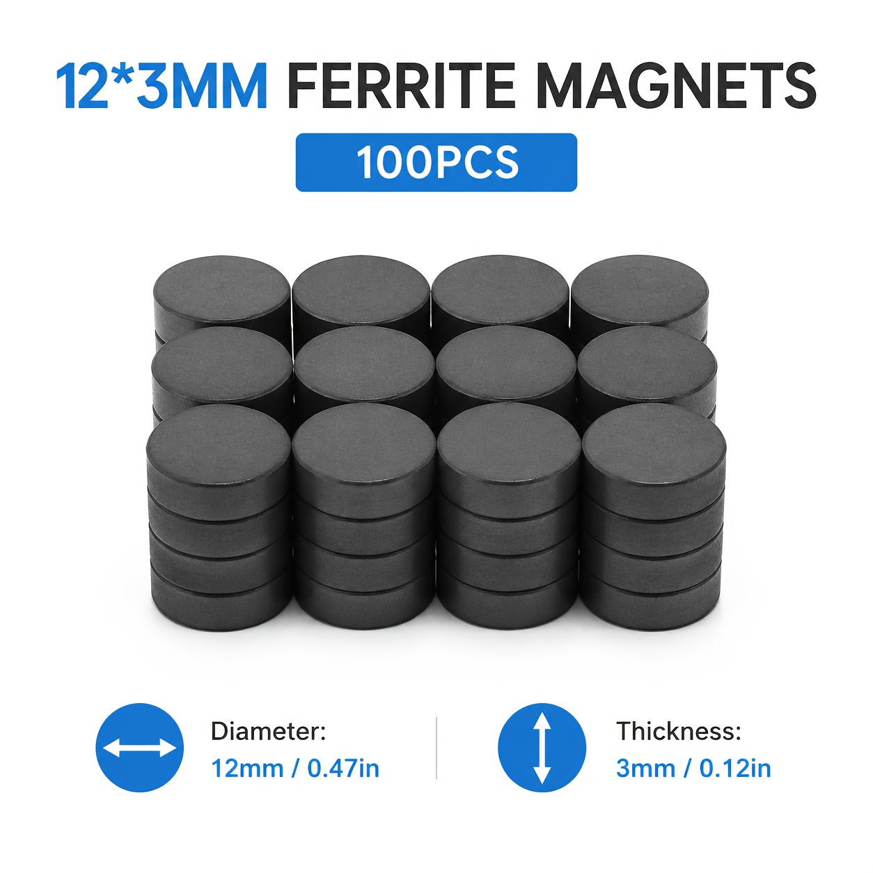 TEMU 100 aimants circulaires en noire de 12X3 mm, aimants circulaires, adaptés aux réfrigérateurs et au rangement de bureau à domicile