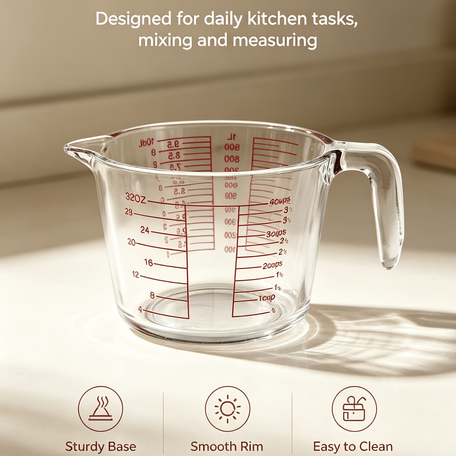 TEMU 1pc Of 33.8-ounce Glass Measuring Cup, Suitable For Microwave Use, High Temperature Resistance With Scale And Handle. Suitable For Baking,