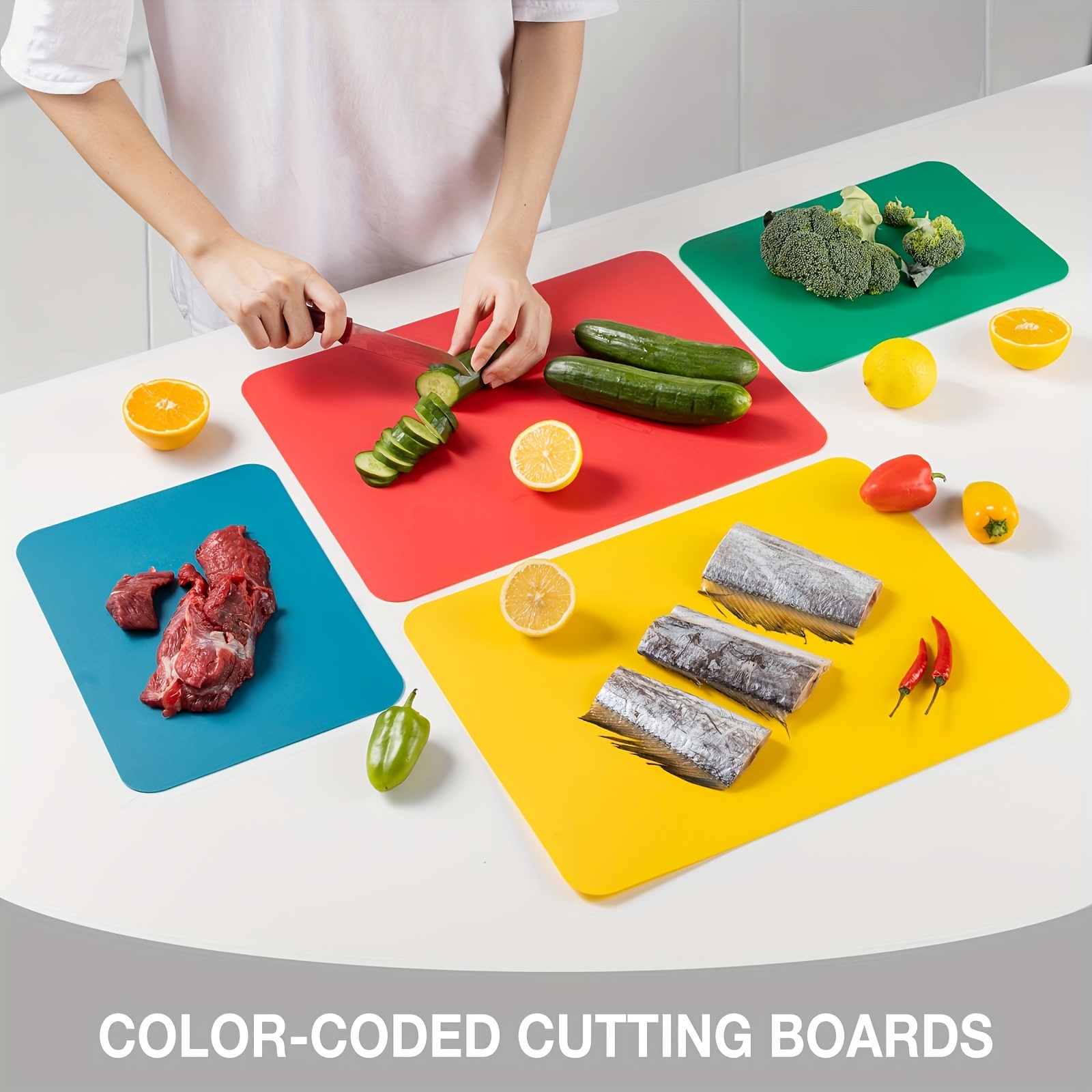 

4pcs Bpa-free Plastic Cutting Board Set - Flexible, Non-slip Kitchen Mats For Meat & Veggies, 15''x12'',