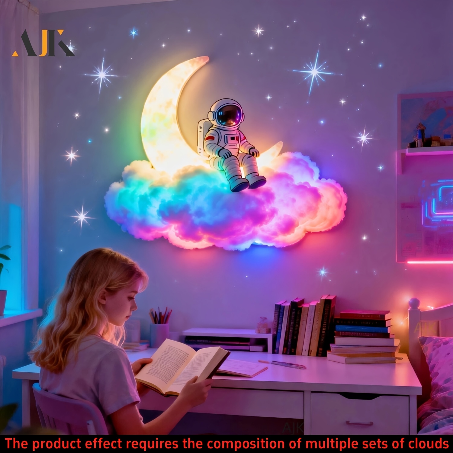 Astronaut Moon Decorative Light, RGB Thunder Cloud Light
