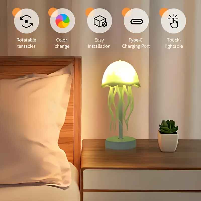 voice-controlled jellyfish lamp with dancing legs - touch sensor, multiple color  , ideal for bedside or table decor, desk decor light | animated jellyfish replica | usb powered lamp, perfect gift, festival decorations, home lighting, modern decor, plastic construction,  ,  , gift ideas Product details 2