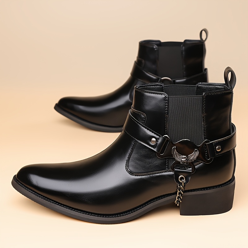 QRLQRL Men'S Slip-On Chelsea Boots - Glossy Black Faux Cover, Round Toe & Rubber Sole, All-Season Casual Shoes for Daily Wear, Comfortable & Durable Design, Versatile Footwear, Sleek Style, Sturdy Construction, Fashionconscious Men, Urban Style, Modern Footwear, Highquality Finish, Urban Lifestyle