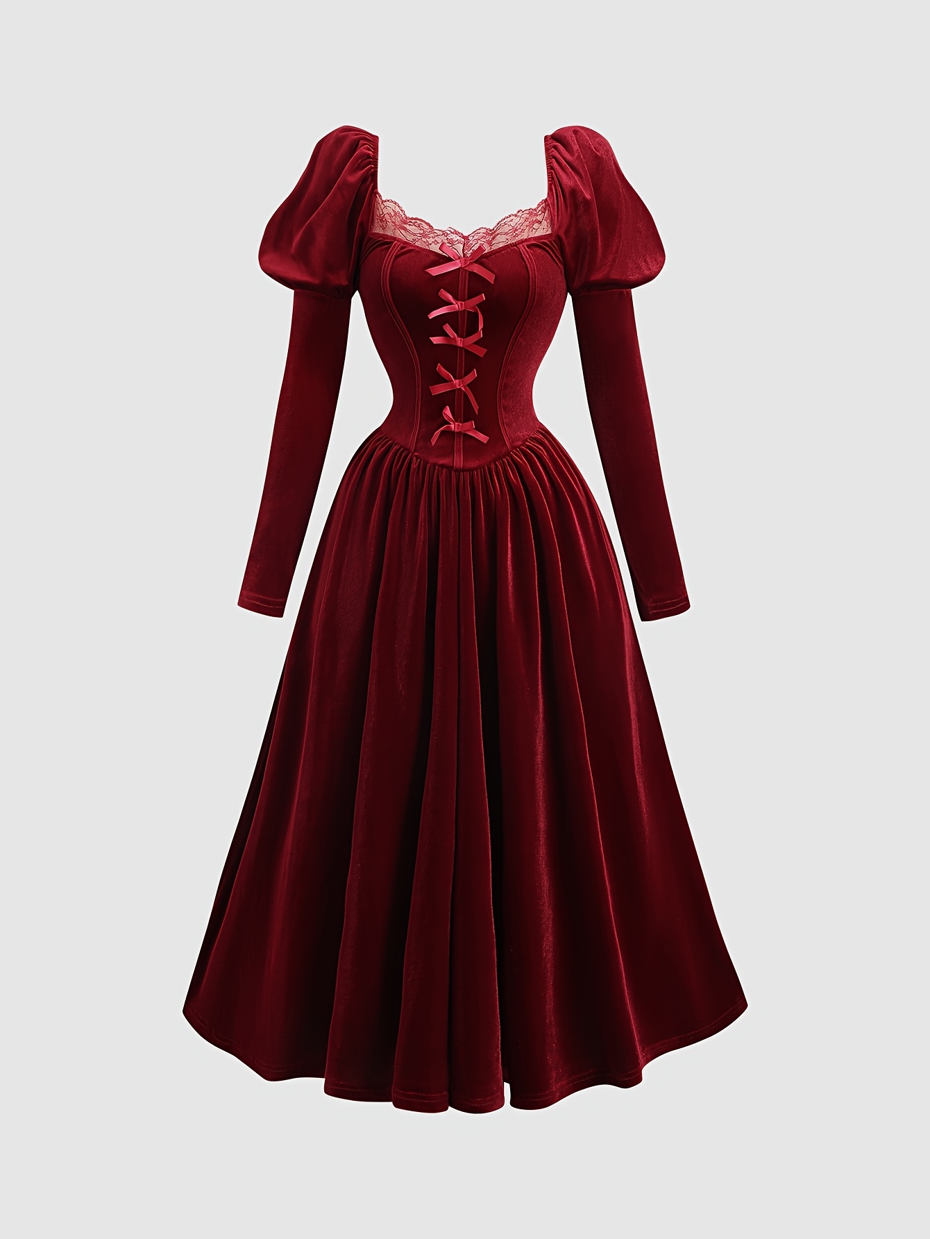 fitted lace wedding dress Women's Gothic Doll Collar Gradient Velvet Prom Dress Red – Punk Design main image 1