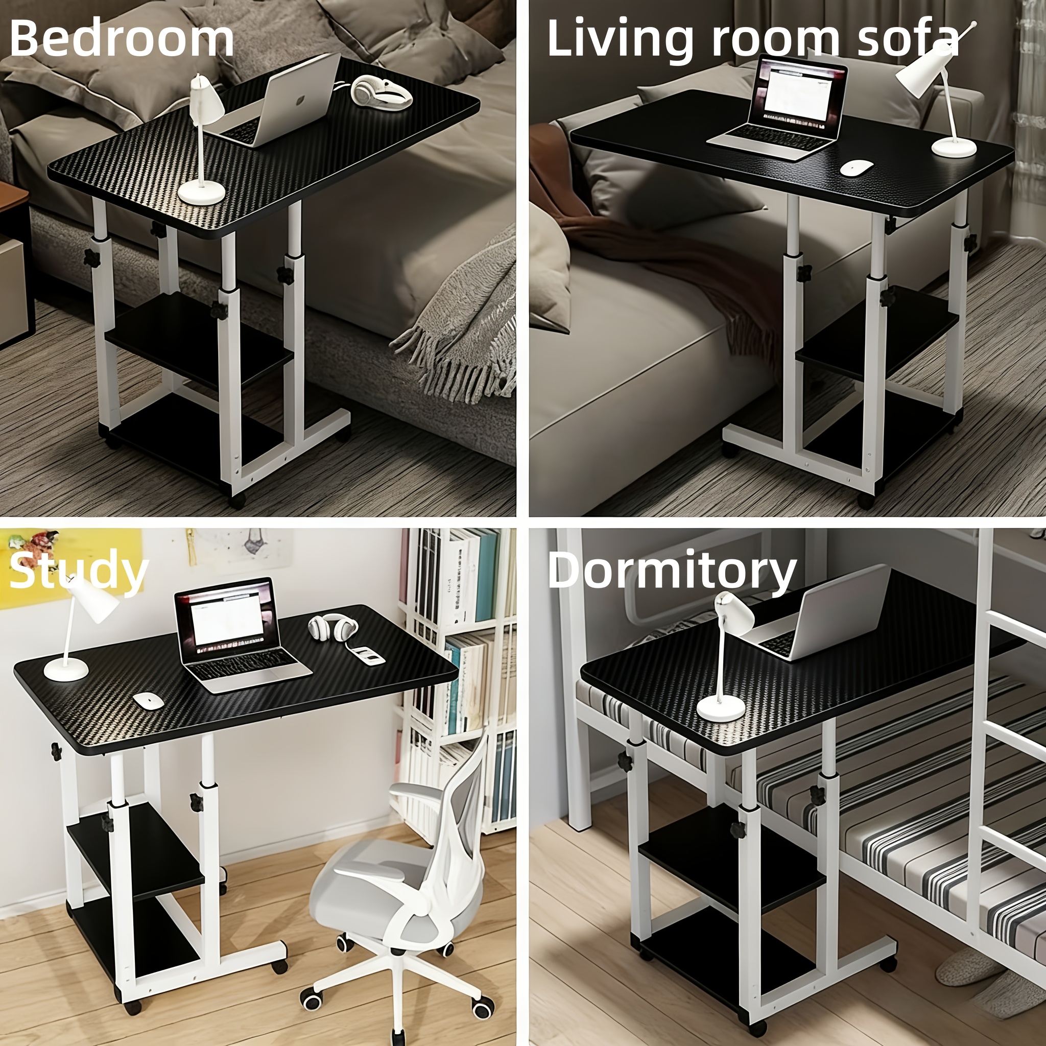 Mobile Nightstand with Wheels, Height Adjustable Bedside Table with Storage Shelf, Rolling Side End Table for Bedroom, Dorm, Living Room, Easy Assembly& Space-Saving Caster Table for Small Spaces.