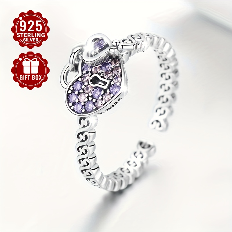 

1pc S925 Pure Silvery Women's Ring Heart-shaped Lock Inlaid Zirconia About 2.3g