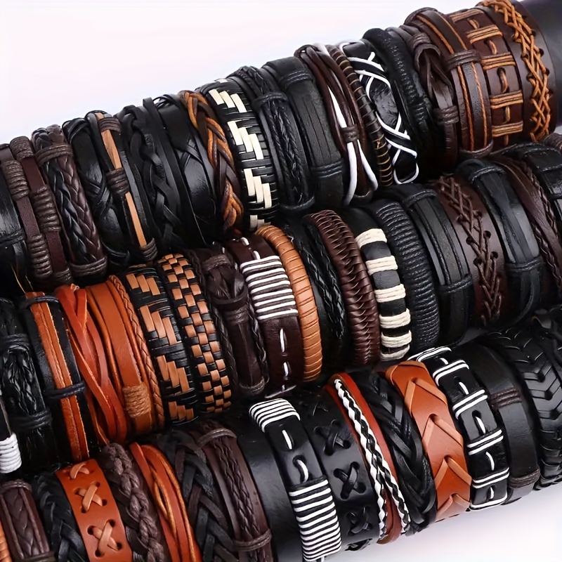 10pcs 20pcs 30pcs   leather bracelets for men and women christmas thanksgiving new year gifts fashion retro trendy   alloy   cowhide woven bracelets jewelry adjustable details 1