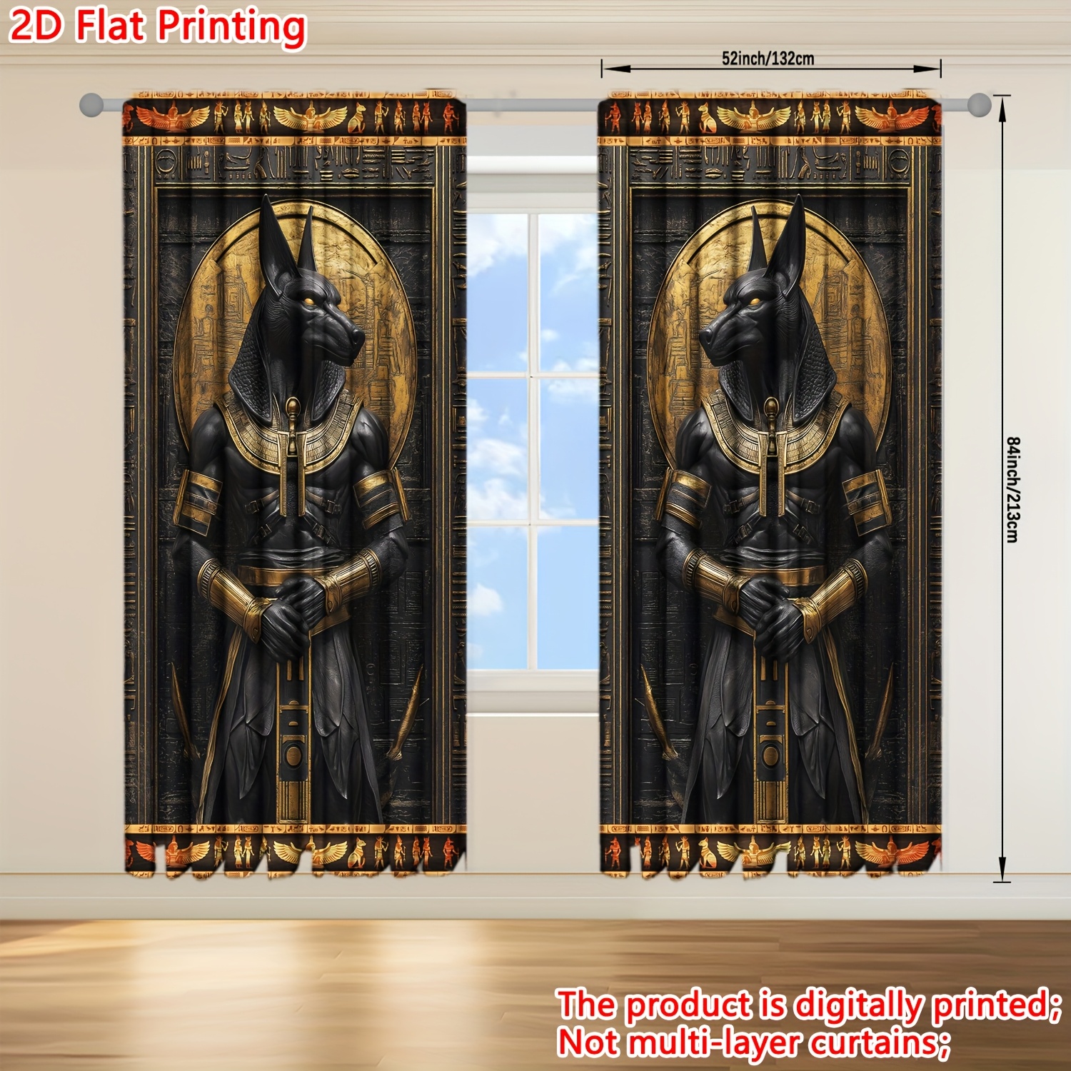 TEMU 2d Flat, 2d Flat Printing 2pcs Ancient Egypt Printed Curtain For Home Decor - Rod Pocket Window For Bedroom, Office, Kitchen, Living Room, And