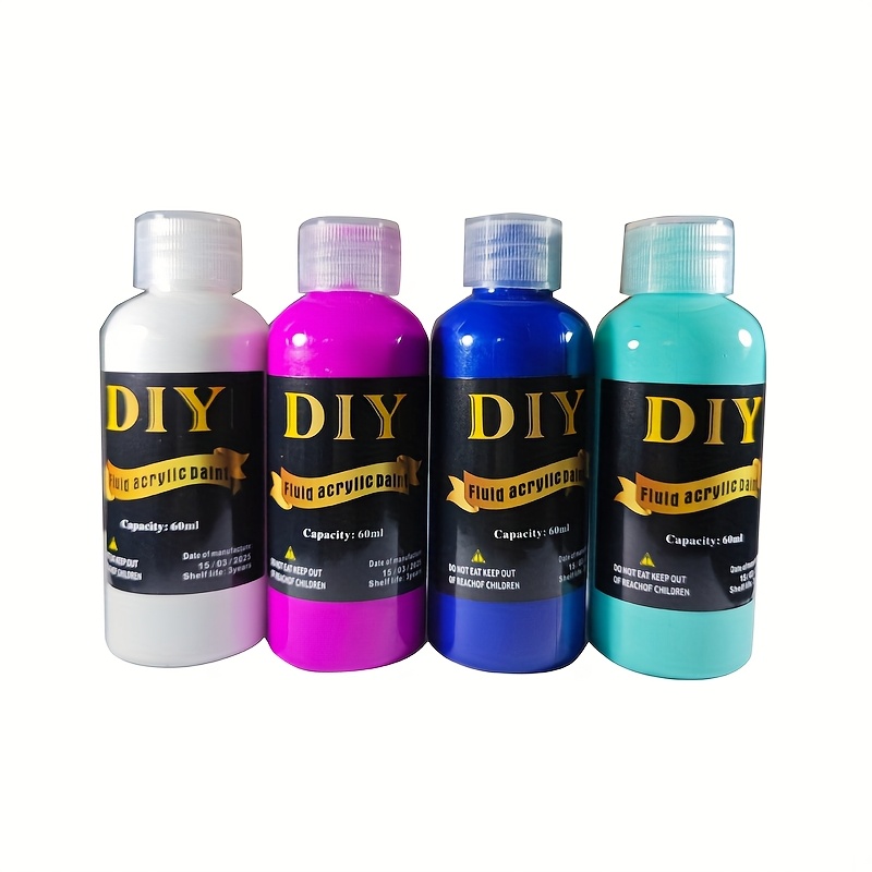 Set Of 4 High-gloss Fluid Acrylic Paints - Ideal For Art And Painting Supplies - Perfect For For Artists And Novices - Used On Canvas, Plaster, Rocks