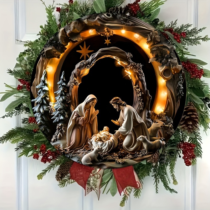 Decorazione rustica per porta con scena della Natività in legno, insegna 2D con la Sacra Famiglia, decorazione religiosa multiuso da appendere al muro per casa, ufficio, portico, finestra, camino, bar, cottage, decorazione artistica per l'aula