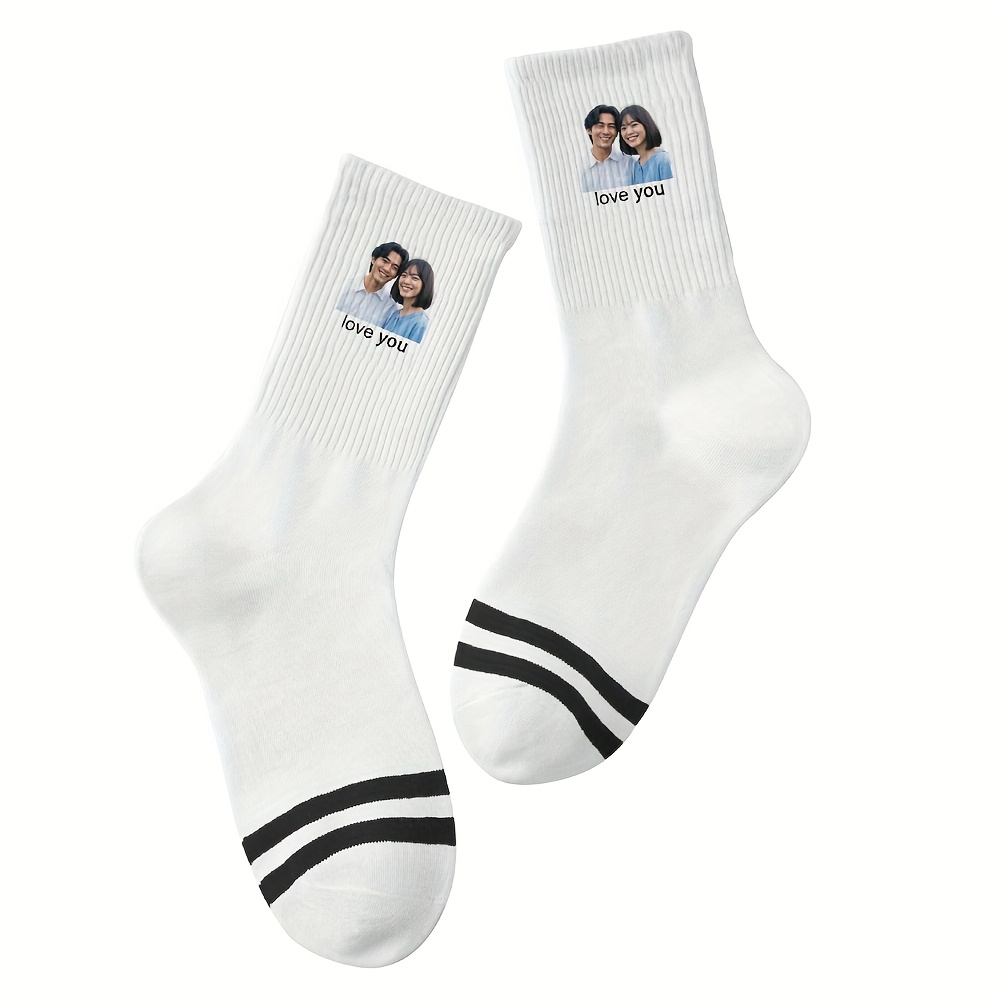 TEMU 1 Pair Custom Photo Personalized Men's Mid-calf Socks - Funny Novelty Design, Fit, Hand Wash Only - Valentine's Day, Birthday Gifts For Him,
