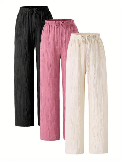 DAZY Dames losse geruite elastische taille wijde pijp pyjamabroek, voor de herfs DAZY Dames losse geruite elastische taille wijde pijp pyjamabroek, voor de herfs