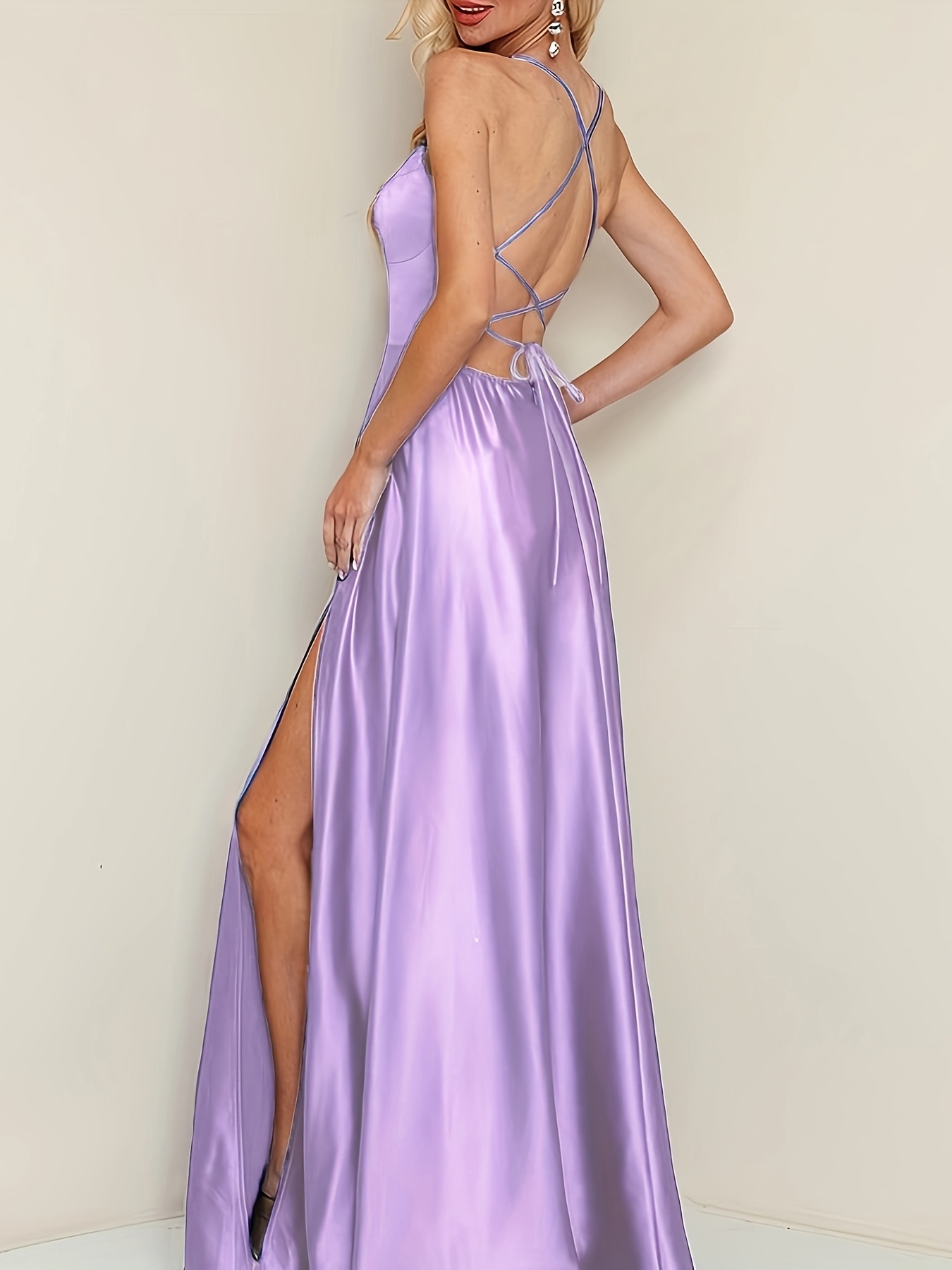 fitted lace wedding dress Zapaka Women Light Purple Long Ball Dresses Charming A Line Prom Dress  Spaghetti Straps Evening Dress with Appliques – ZAPAKA NZ main image 1