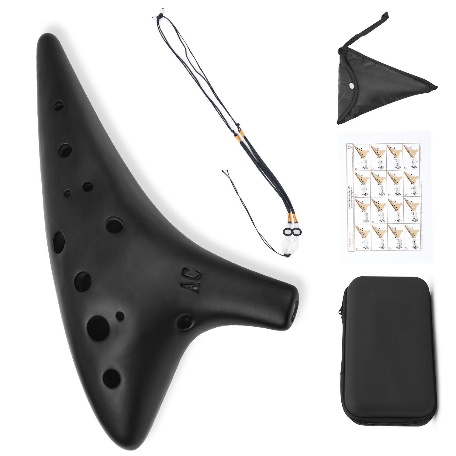 

C Key - Ocarina Professional 12-hole Ceramic Piccolo Smoked Craft Comes With Fingering Chart Neck Lanyard