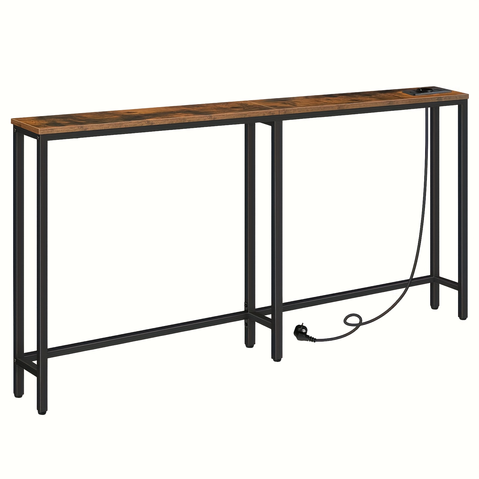 Entryway Console Table, Slim Console Table With Charging Station And Usb Ports, Sofa Table, Side Table For Entryway, Hallway, Foyer, And Black