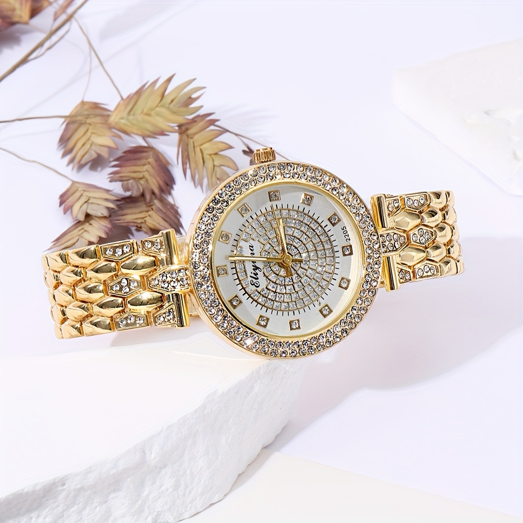 Rhinestone Women Watches Golden Watch Ladies Wrist - Temu