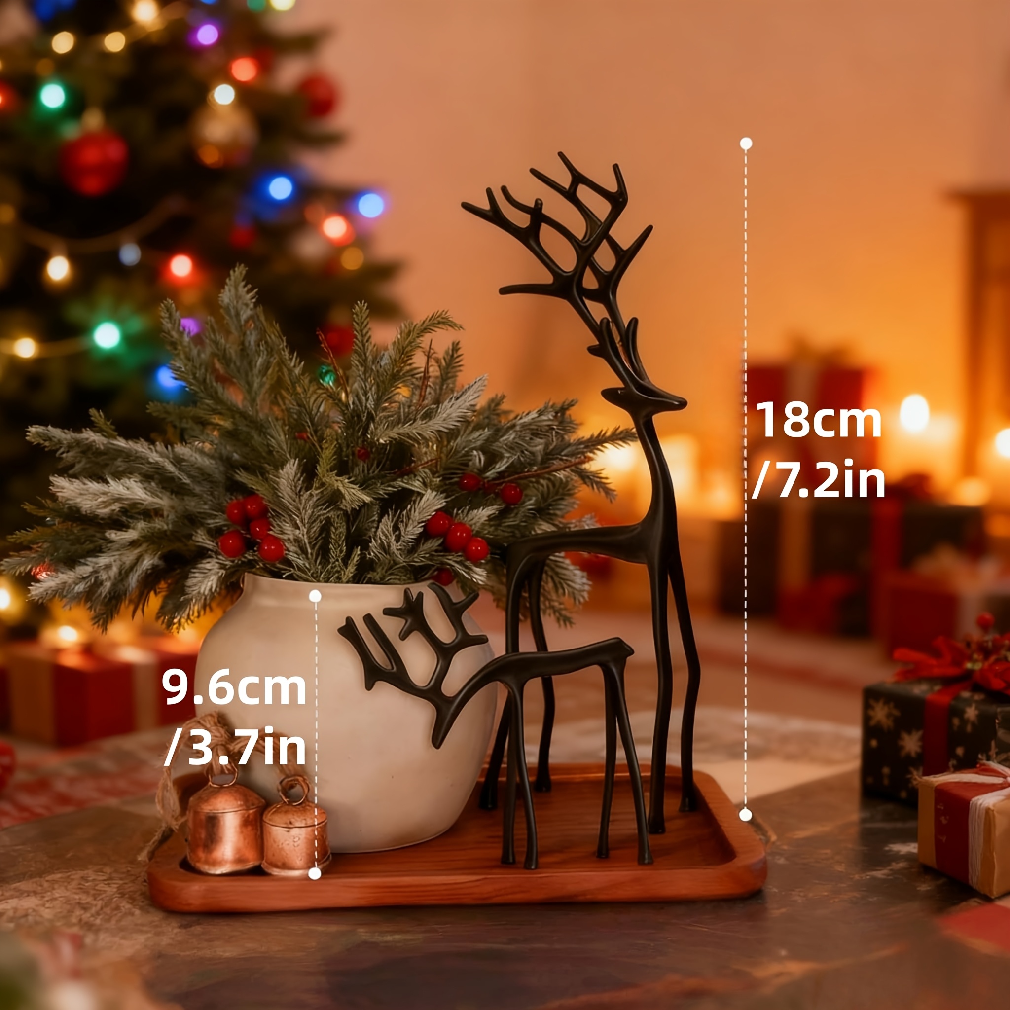 TEMU Set Of 2 Black Reindeer Christmas Decor, Metal Reindeer Statues, Black Finish European-style Modern Christmas Tabletop Decoration For Mantel