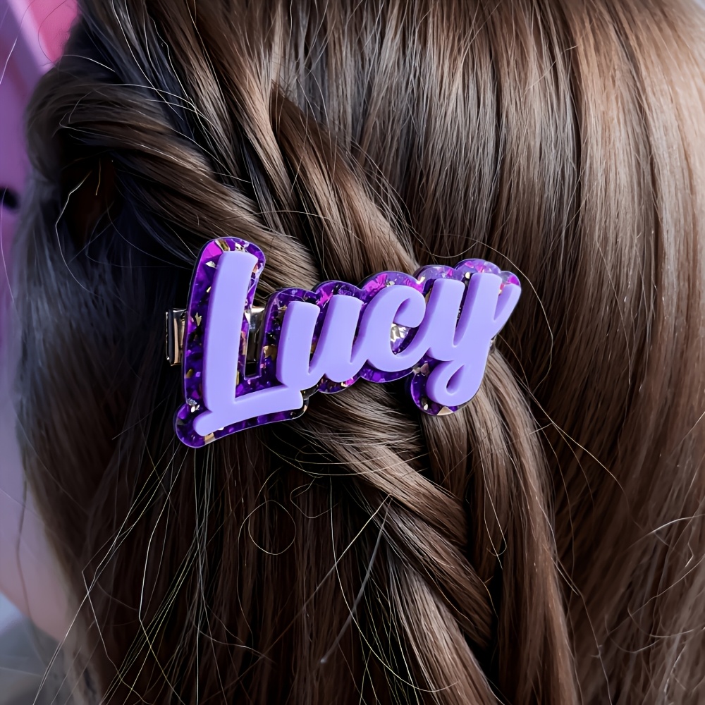 TEMU 1pc Personalized Private Custom Acrylic Name Duckbill Hair Clip, Personalized Name Hair Accessory Diy Letter Gift Hair Clip, Very Suitable For