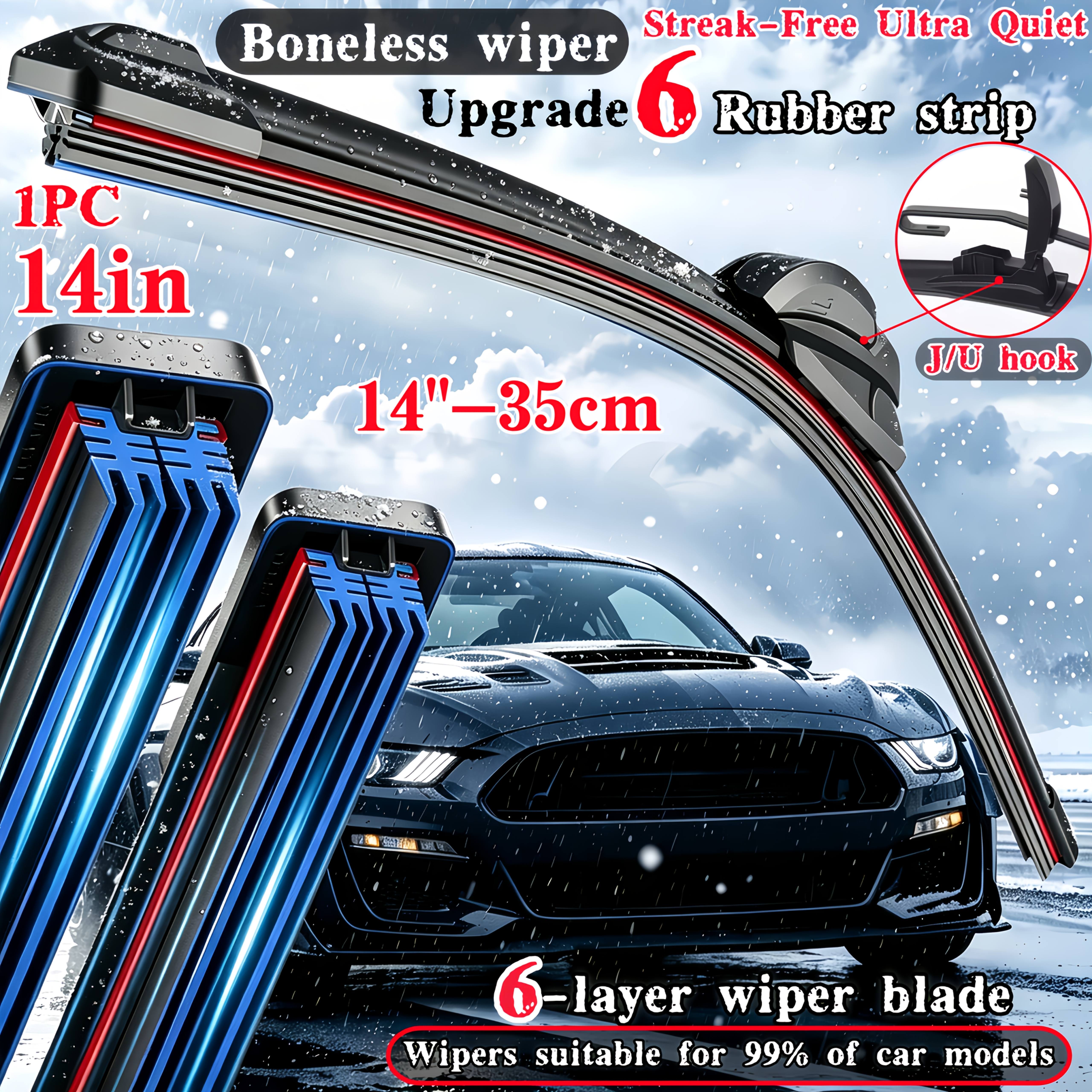 1pc Hd Silent Durable 14-28 Inch Universal Car Dual Rail 6-strip U-bone Wiper Blade Multifunctional Car Wiper