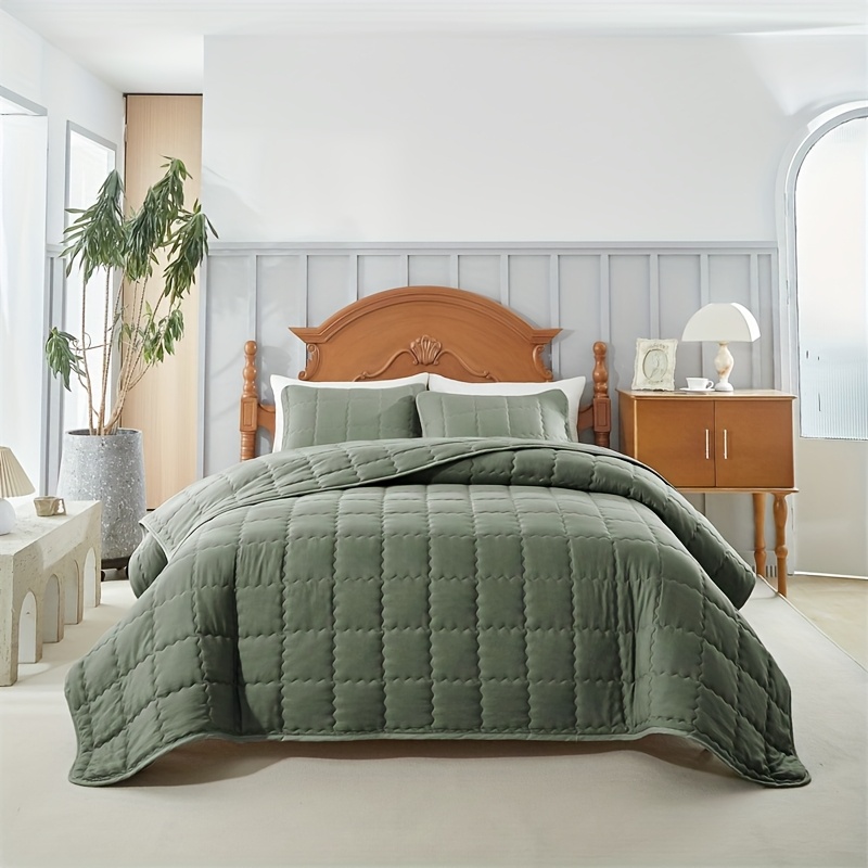 TEMU Juego de ropa de cama de de con de cuadros multicolor, color sólido, , , 3 piezas, colcha floral (1*Colcha + 2*Fundas de almohada, sin relleno).