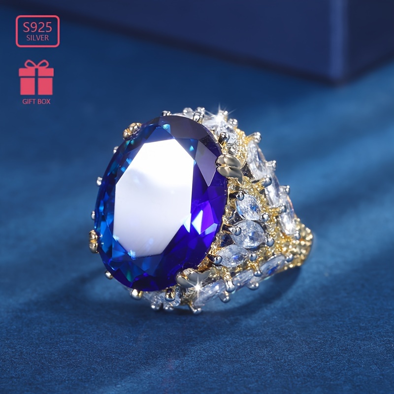 

Elegant Blue Sapphire Ring With 925 Silver And Synthetic - Everyday Wear And