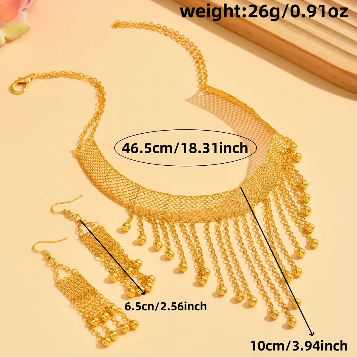 womens golden necklace earring set tassel shaped handmade - Temu Kuwait
