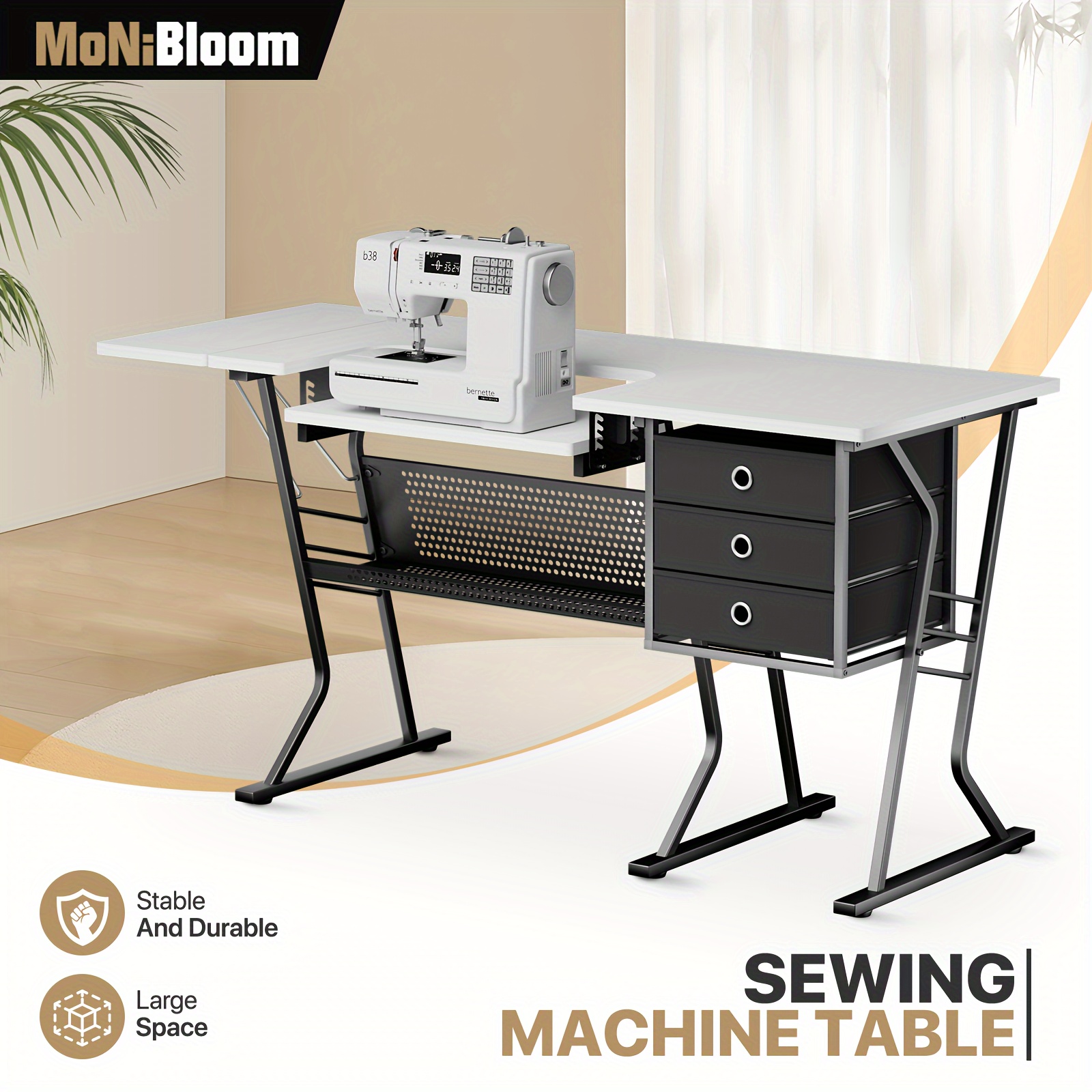 

Monibloom 57" Sewing Table, Sewing Table W/ & Enlarged Cutting , Computer Desk Drawer