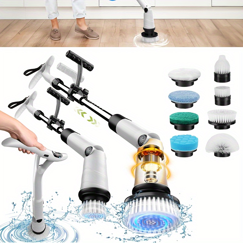 

Electric Spin Scrubber, 2500 Mah Cordless Electric Scrubber Up To 600 Rpm Cleaning With 8 Replaceable Brush Heads, 3 Adjustable Angle Length Electric Scrubber For Cleaning Bathroom Kitchen Car (white)