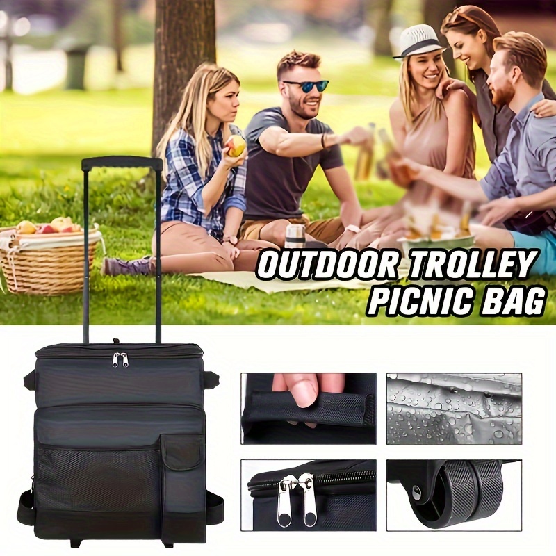 [Portable Rolling Cooler] Collapsible Rolling Cooler - Portable Leakproof Insulated Soft Cooler Bag With Wheels And Handle For Beach Camping Patio Travel Outdoor Ball Fields