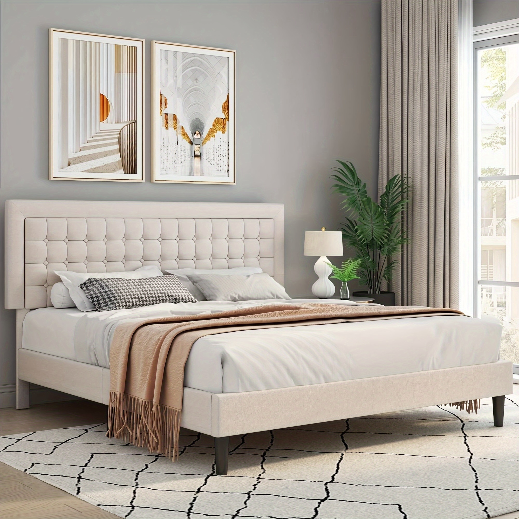 

Fultru Modern Upholstered Bed Frame With Button Tufted Adjustable Headboard, Platform Bed Frame, No Box Spring Needed/no Noise/easy Assembly