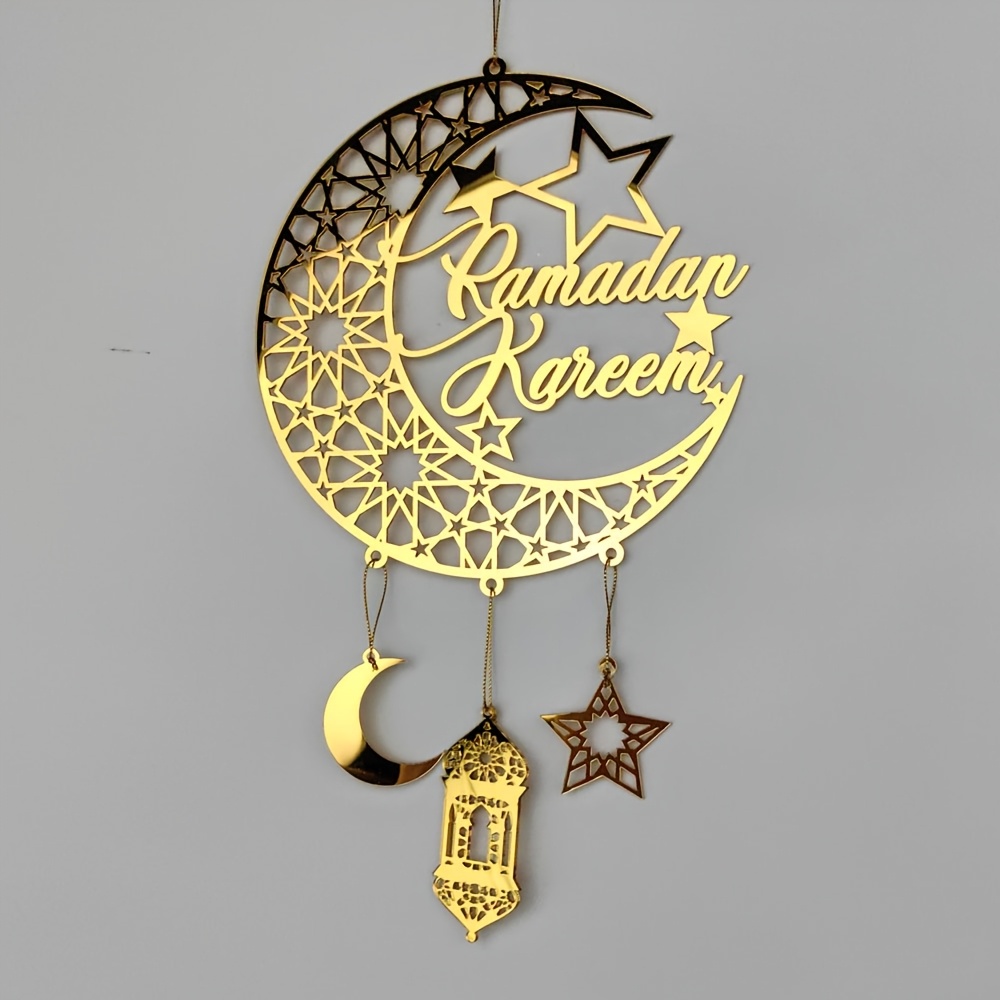 Hollow Ramadan Kareem Ornaments, Acrylic Ramadan Kareem Decoration Eid Pendant Moon Star Shaped Ramadan Decor For Hanging On Walls Windows