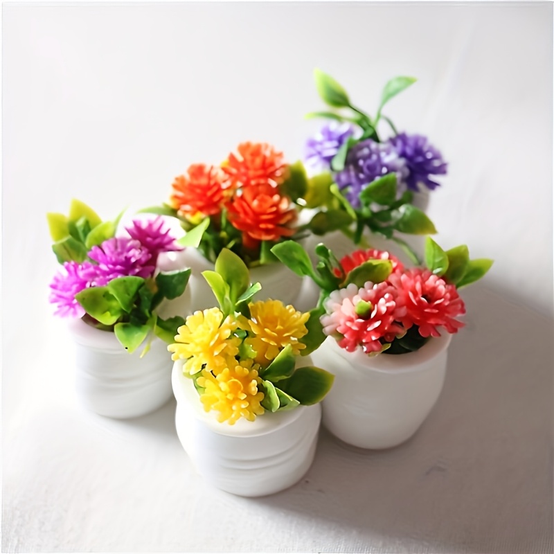 

4pcs Set Of Colorful Miniature Flower Pots For Dollhouses - Resin & Pvc , Collectors 14+, Room Decor