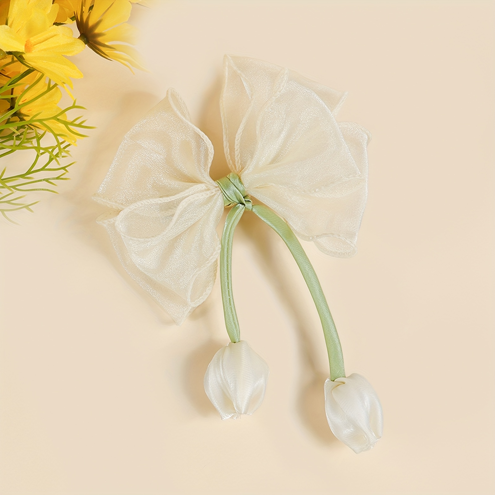 1pc bowknot tulip hair clip long tail ribbon mesh bow - Temu Oman