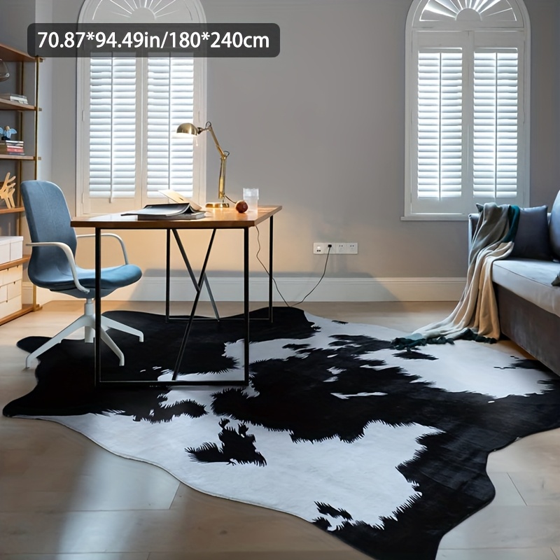 TEMU [ Goods] Faux Cashmere Floor Mat 850 G/sqm Sea Freight Product 1pc Irregular Faux Cowhide Pattern Carpet Machine Washable Easy To Decoration,