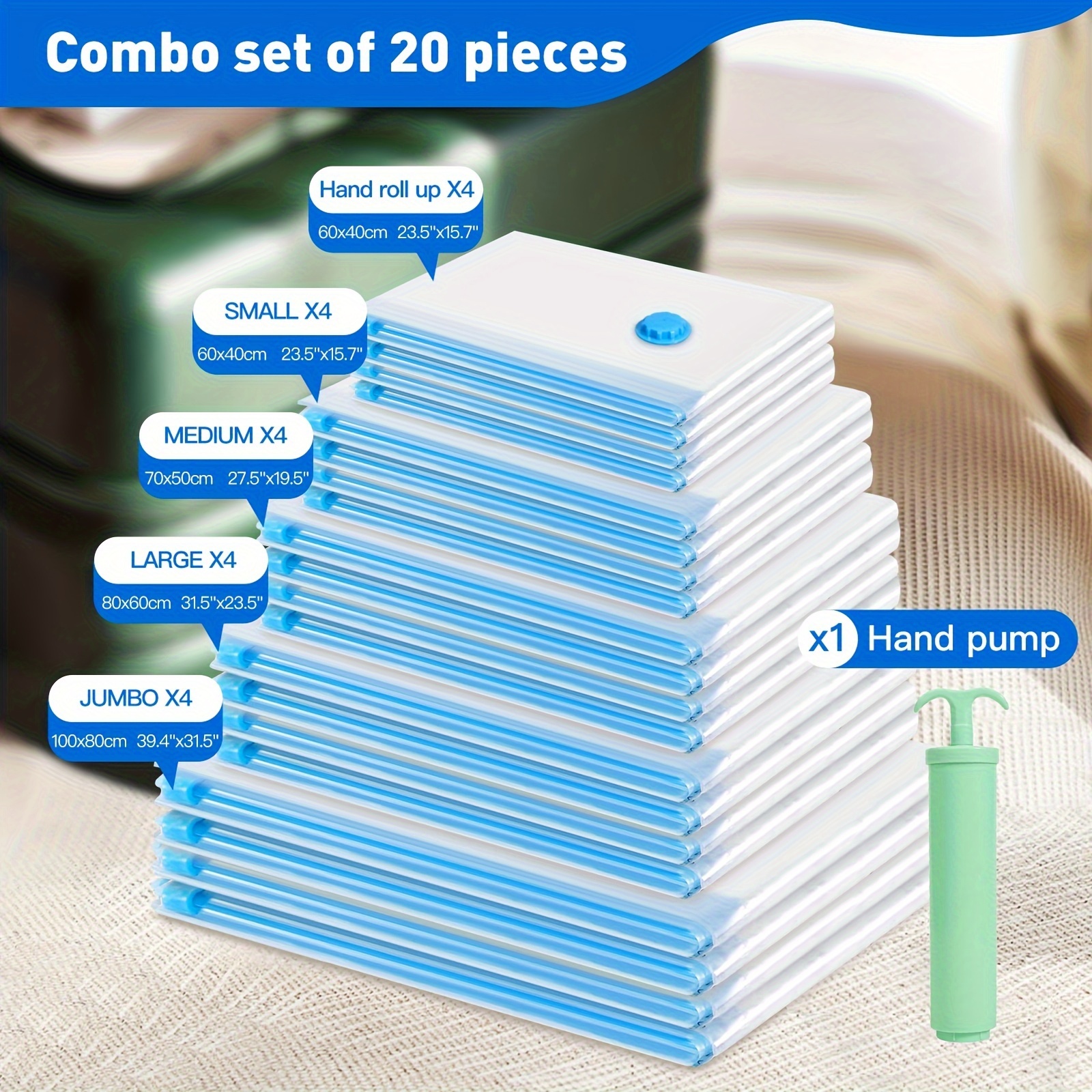 TEMU Clothing Vacuum Sealing Bags - 13pcs 5 Size Vacuum Storage Bags With Manual Pump, Space Saving Travel Luggage, Clothes, Blankets, Quilt Storage