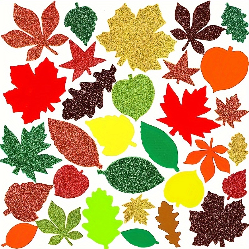 

200pcs Shimmery Autumn Leaf Foam Stickers - Self-adhesive Polyester Craft Seals, Reusable, For Thanksgiving Decor, Glass Surfaces, And Diy Projects With Maple And Assorted Leaf Patterns