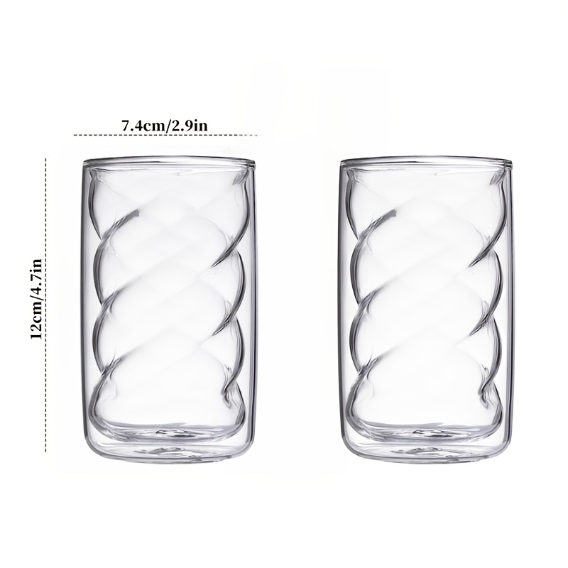 TEMU 2pcs Spiral Design Glass Tumblers, Beer Glasses, Iced Americano Coffee Cups, Cups For Cold Drinks And Juices. Suitable For Juice, Iced Coffee,