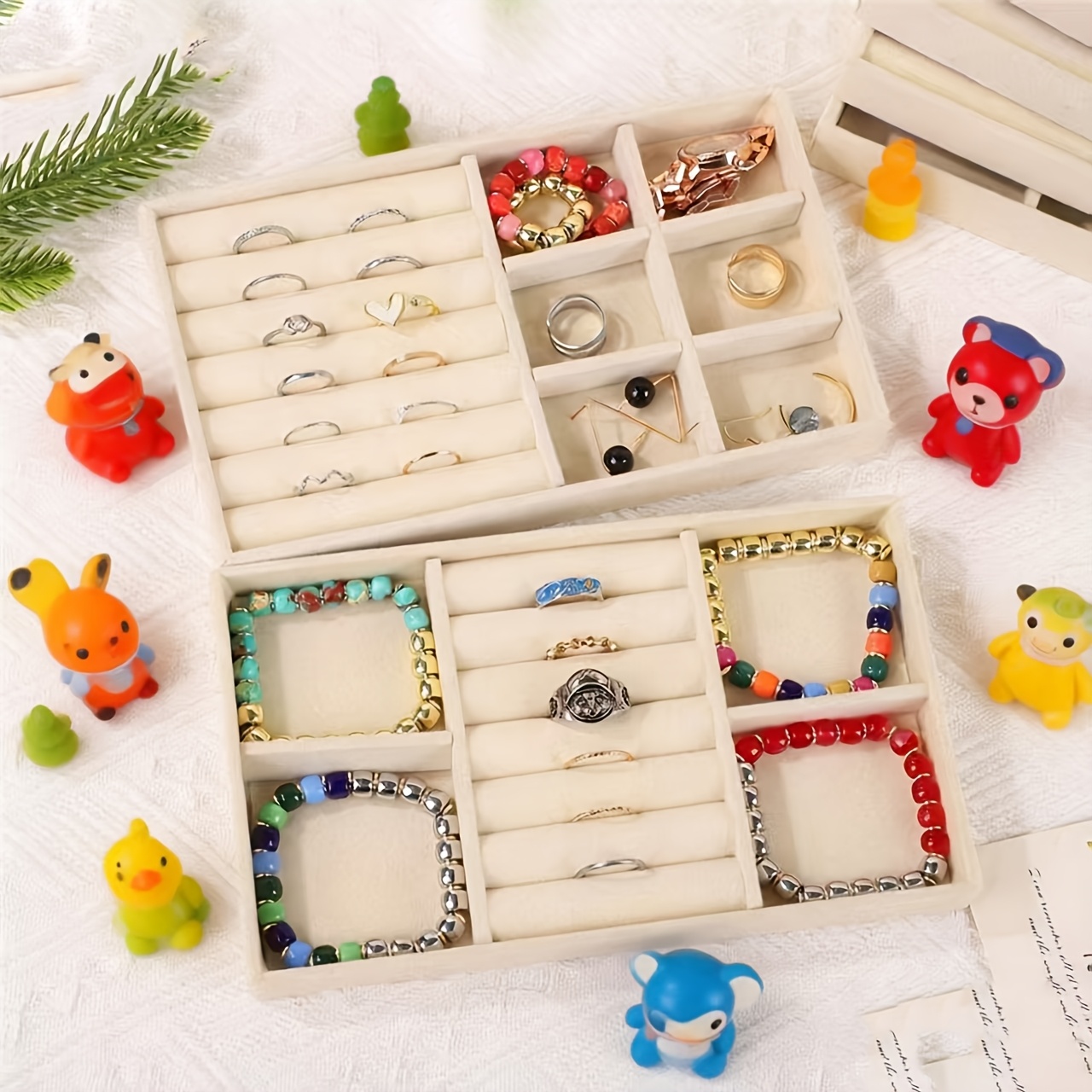 Exquisite Yellow Multi-Layer Velvet Jewelry Organizer