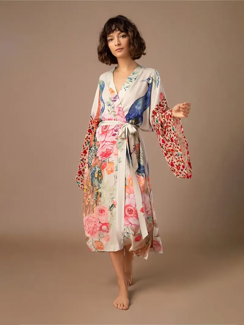 casual belted kimono dress XIAONU Women's Kimono Sleeve Bathrobe Wrap Front Belted Waist Comfortable Casual Everyday House Robe