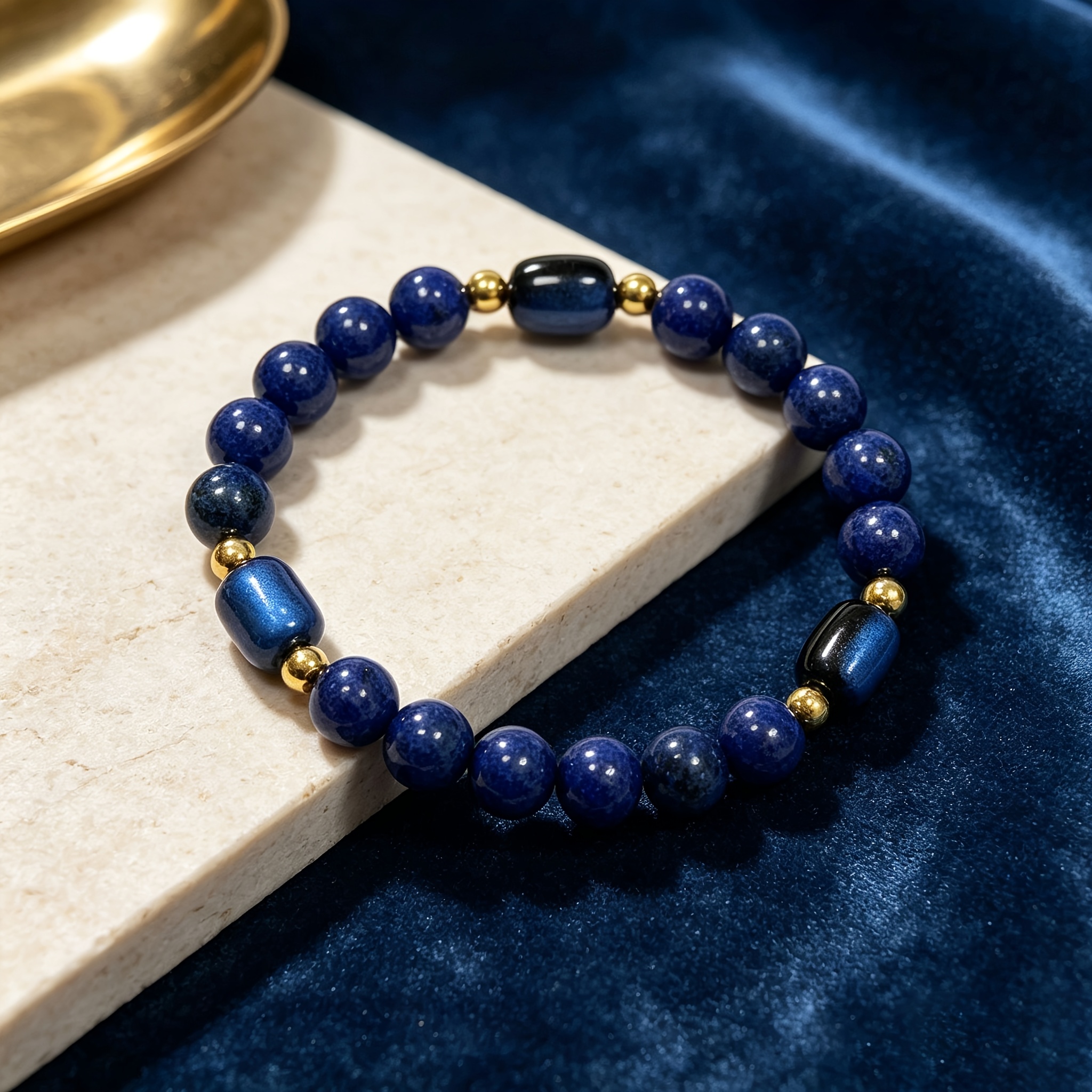 TEMU 1 stuk kralenarmband, een elastische armband van natuursteen met gouden tussenkralen, een retro handgemaakte elastische polsband, geschikt voor