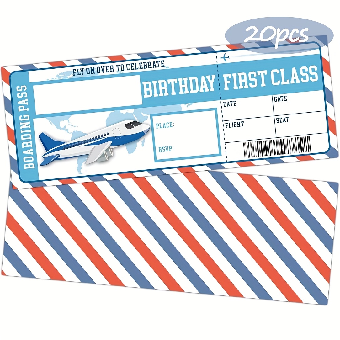 E-shop 20 Stück Bordkarten-Einladungen & Ticketkarten im Flugzeug-Design, geeignet für Geburtstagsfeiern, Partys, Flug-Events – Flugzeug-Design mit