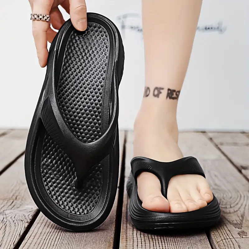 Mens Solid Color Platform Flip Flops Breathable Lightweight Slippers ...