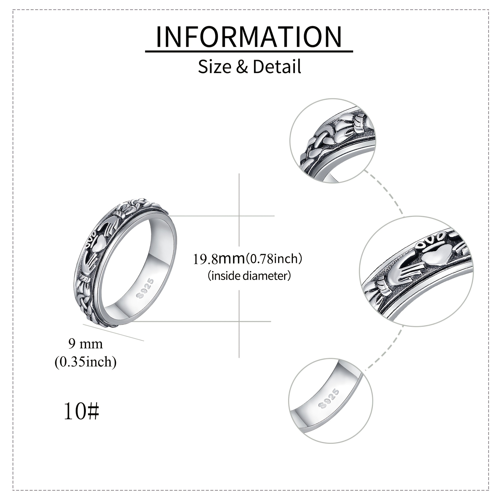   fidget spinner ring 925 sterling silver celtic knot anxiety jewelry for women men and girls   love   for mom and wife Product details 9
