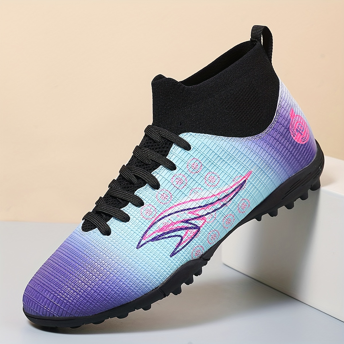 

Men's High Top Turf Football Boots, Professional Outdoor Anti-skid Breathable Lace Up Tf Soccer Cleats