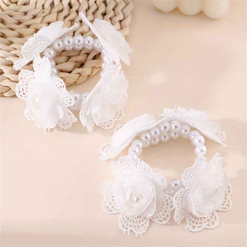 TEMU 2 stuks Elegante Witte Kanten Bloem Haarelastiekjes, Accessoires voor Damesknot en Paardenstaart, Bruidshaaraccessoires